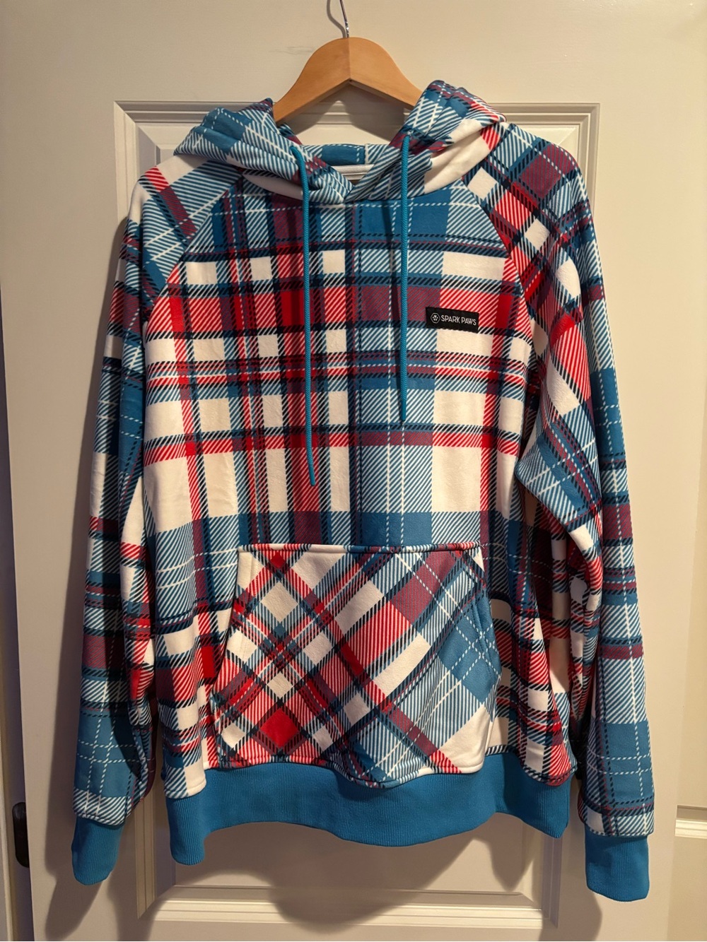 Spark Paws Blue Red Plaid Human Hoodie XL Veloursoft Fleece Pullover